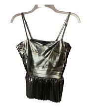 NWT Sincerely Jules Cami Tank Top MEDIUM Black Gold Metallic Smocked Pleated