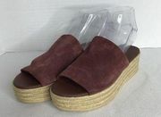 VINCE Nut Suede Leather SOLANA Open Toe Platform Slide Sandal size 6 Maroon