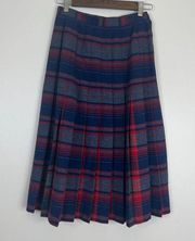 Vintage Pendleton Virgin Wool Pleated Plaid Midi Skirt Academia Preppy Style