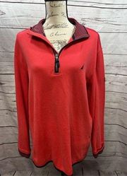 Nautica medium 1/4 pullover sweatshirt 100% cotton light red with blue accents