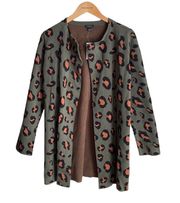 Hunter Green Leopard Print Open Front Cardigan