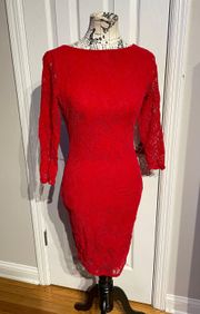 International Women's S Red Lace Sheath Dress Long Sleeve Vintage Lace Colorful Backless Sheath Shift Open Back