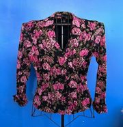 International Concepts Long Sleeve Button Front Lace Blouse Pink & Black Floral