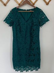 Emerald Forest Green Lace Formal Wedding Guest Dress, Size 8