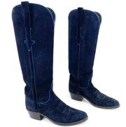 Lucchese Bootmakers Cavalry Blue Suede Edie Knee High Tall Western Boot size 7