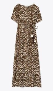 Tory Burch Printed Long Caftan, Reva Leopard, Size: Medium