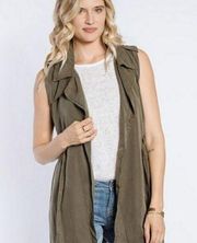 Artisan NY 100% Tencel Taupe Layered Ruffle Open Front Duster Vest | Small