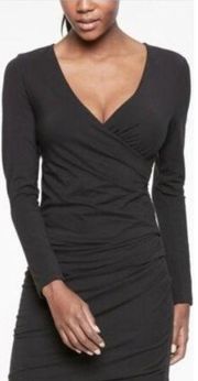 athleta wilder draped ruched long sleeve faux wrap mini dress