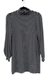 Reformation Jeans Nadine Black and White Striped Mock Neck Mini Dress Small