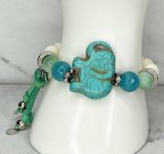 Express Bubble Beaded Faux Turquoise Elephant Stretch Bracelet