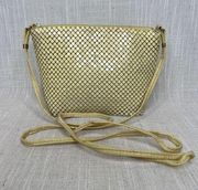 Vintage 80s Ivory Metal Mesh Whiting and Davis Metal Crossbody Disco Bag Top Zip