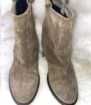 Sol Sana Suede Leather Olive Color Fold Over Booties 38 ~