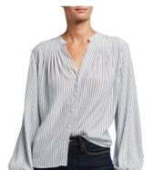 Frame Blanc & Navy Stripe Silk Puff Sleeve Shirt