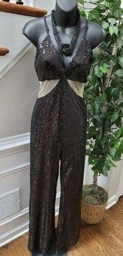 Xtaren Junior' Black 100% Polyester V-Neck Casual Strappy Jumpsuits Suit Size L