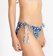 NWT Calme By Johnny Was Blue Tiger String Bikini Swim Bottom Leopard Large