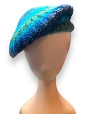 Knit Beret Hat Green Blue Tonal Shades Warm Winter Essential