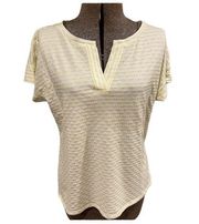 T by Talbots - split neck yellow/white striped top-sz Large