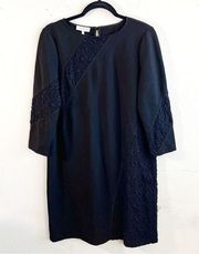 Lafayette 148 Dress Black 3/4 Sleeve Embroidered Lace Cut Outs Mini Sz M NWT