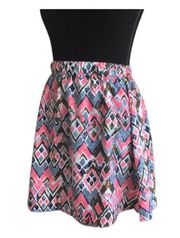 Peach Love Cream Salmon Blue Gray Print Skirt S