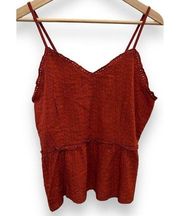 Sim And Sam Cropped Eyelet Lace Spaghetti Strap Top Rust Red XL Ruffle Smocked