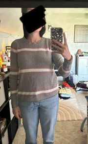 Gray white and pink striped sweater