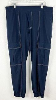 ATHLETA Navy Detailed Stitching High Rise Chelsea Utility Joggers, Size 14