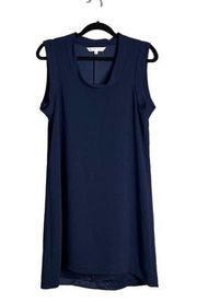 NWOT  Navy Blue Sleeveless Shift Dress Flowy High Low Scoop Neck Small