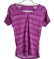 Kuhl Women's Pink Striped V Neck Short Sleeve T Shirt Size Medium