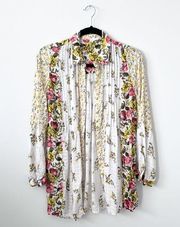 Garden floral printed button down blouse long sleeve