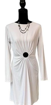 Susana Monaco Center Circle Dress Long Sleeve White Sugar $168 NEW Sz LG