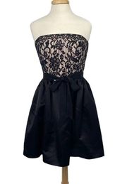 Shoshanna Lace Satin Fit & Flare Mini Dress Strapless Black Ivory Womens 10