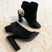 Penny Loves Kenny Open Toed Studded Chunky Block Heel Leather Booties Size 5.5