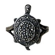 Vintage Marcasite Turtle Ring, Sterling Silver Turtle, Tortoise Ring Size 6