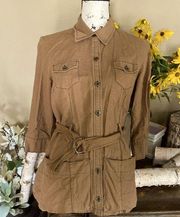 ladies size 10 button up shirt with belt around the waist