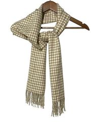 Cashmere Houndstooth Tan and Cream Scarf Made in Scotland with Fringe