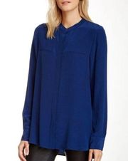 Vince Women’s 100% Silk Blue Long Sleeve Blouse/Tunic W/ Front Pockets Size: 10