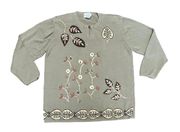 VTG 90s embroidered floral & leaf oversized knit boho sweater button detail L