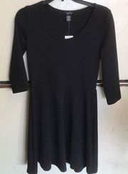 3/4 sleeve black skater dress