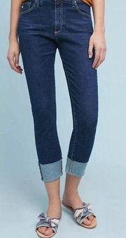 AG • High Rise Stevie Ankle Cuff jean Slim Straight skinny dark wash cropped