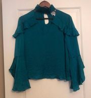 Blue Silky Blouse L