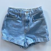 American Apparel  Medium Stone Washed Indigo High Waisted Denim Shorts Size 25