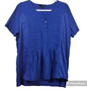 Erika Blue Mixed Media Swiss Dot Short Sleeve Top Size XL