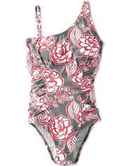 Garnet Hill Signature One-Shoulder Swimsuit Floral One Piece Stretch Fitted 14