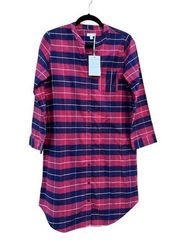 Organic Pima Cotton Flannel Sleepshirt Button Front Plaid NWT XS