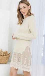 Anthropologie Ryu Ivory Eyelash Sweater Lace Dress size M/L