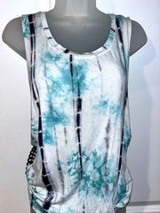 Brand Hem & Thread Turquoise and Black Tie Dye Muscle Tank Top Size Large