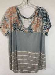 A.gain Women's Cold Shoulder Tunic Top V Neck Short Sleeve Multi Pattern Gray 3X