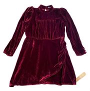 Dress Evora Velvet Long-Sleeve Keyhole Buttoned Mini Chianti 12 NWT