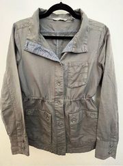 Women's Gray Cotton‎ Linen Blend Canvas Coat Field Chore Jacket Small