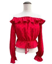 Grace Lipstick Red Dot Ruffle Off The Shoulder Top XS